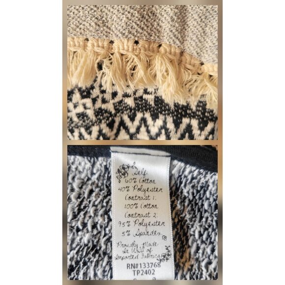 Scrapbook Black & Ivory Open Front Poncho/ Cardigan with Fringe Detail- S - Picture 9 of 9